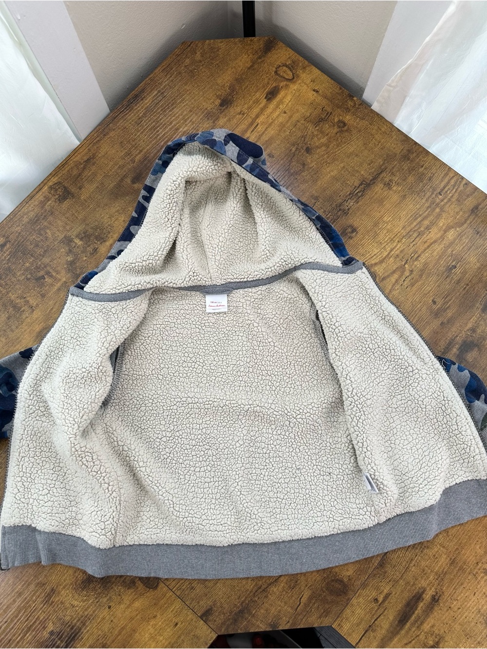 Hanna Andersson Blue Camouflage Supercozy Faux Shearling Lined Zip Hoodie, 4 - Picture 8 of 12